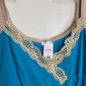 Y2K Old Navy Lace Tank Top Camisole Turquoise Blue Fairy Layer Twee Large
